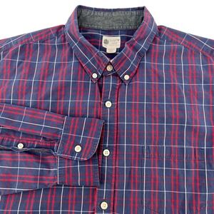 J.Crew Mens XL Washed Tartan Plaid Button Down Shirt Navy Blue Red Long Sleeve